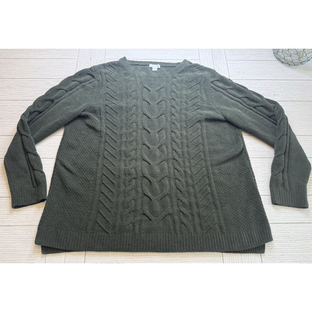 J.Jill‎ Dark Olive Green Cable Knit Soft Chenille Women Sweater Sz M Classic